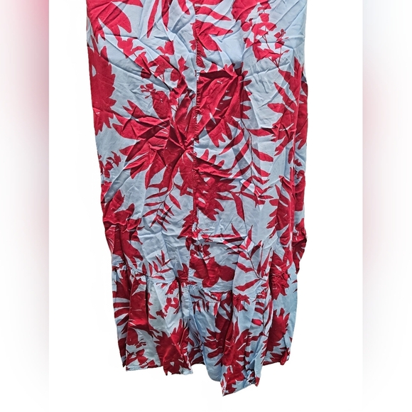 0069 Abel the Label Dress Tropical Blue Pink Floral High Low Midi Flounce XS - Picture 8 of 15